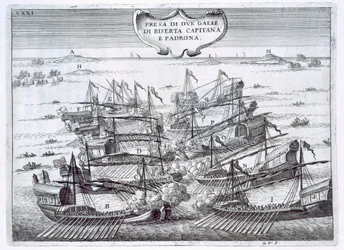 Two Galleons of Birserta Taken by the Italians in a Head to Head Sea Battle, Mainly of Galeasses, Illustration from 